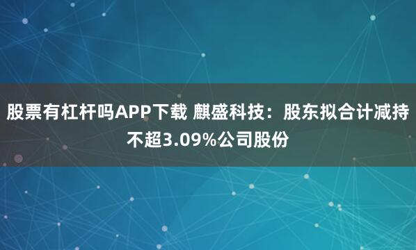 股票有杠杆吗APP下载 麒盛科技：股东拟合计减持不超3.09%公司股份